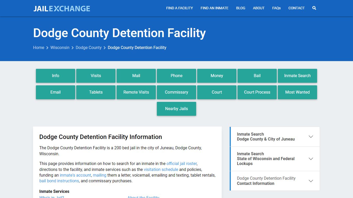 Dodge County Detention Facility, WI Inmate Search, Information